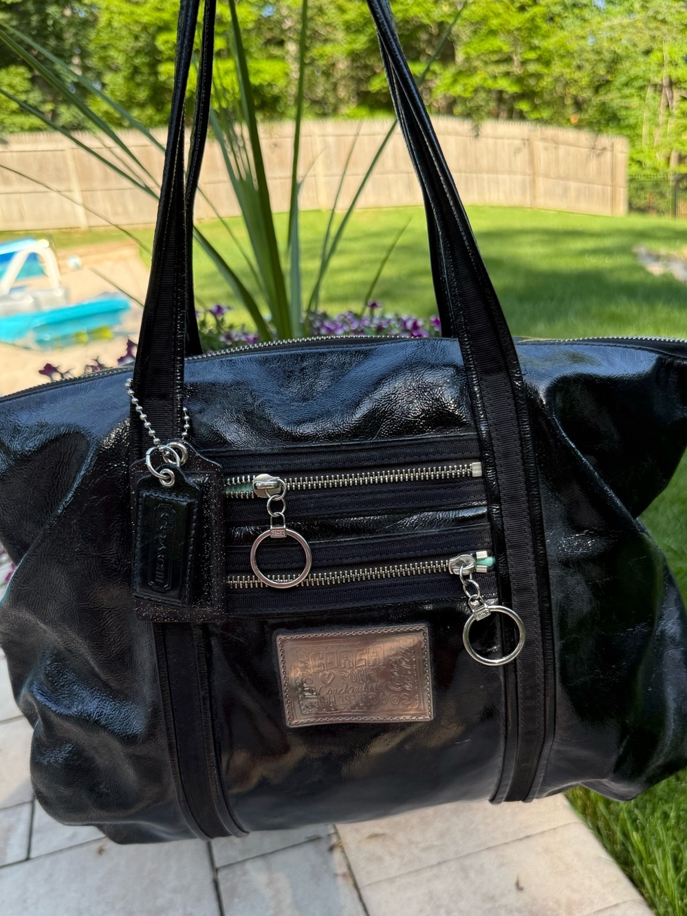 Coach Poppy glass Black Patent Leather Tote
